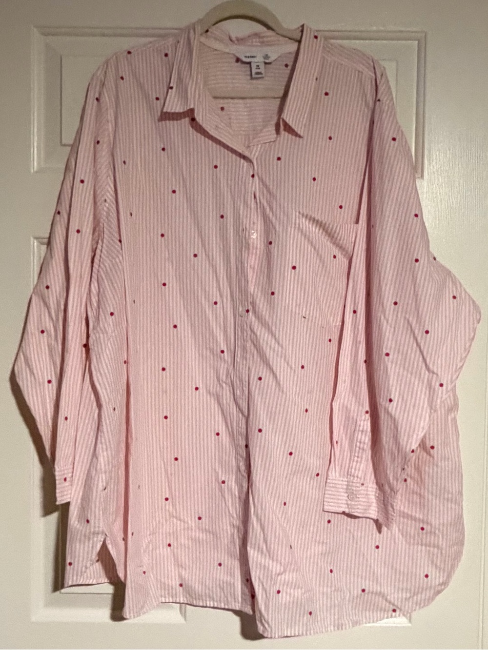 Old Navy Light Pink Striped Button-Down with Small Red Dots